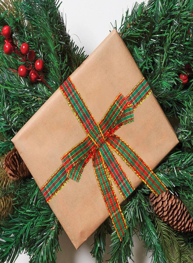 كينجلاك شريط عيد الميلاد من كينغليك، مقاس 3/8 بوصة، بنقشة مربعات حمراء وخضراء، بطول 25 ياردة، بخيوط ذهبية منسوجة، مناسب للأعمال اليدوية، وتغليف الهدايا، وتزيين أكاليل الزهور، وأشجار عيد الميلاد، والديكور المنزلي. - Image 4